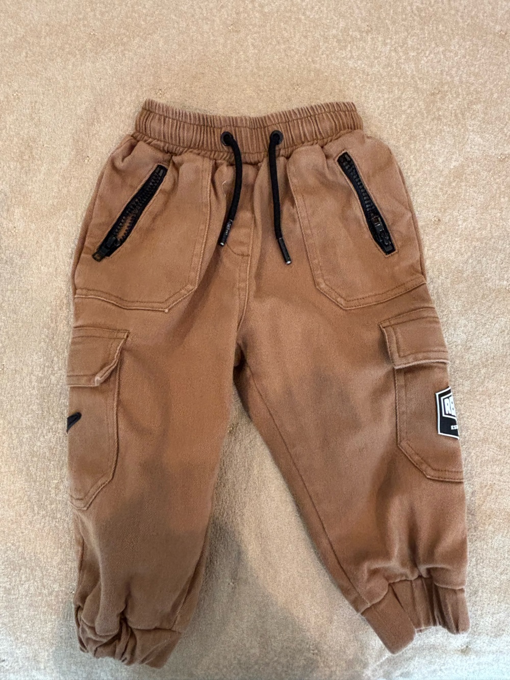 rebels Brown Cargo Jogger Pants with Black Zip Accents